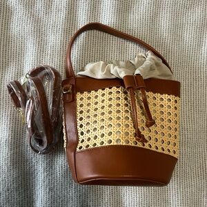 Brown and Tan Woven Bucket Bag